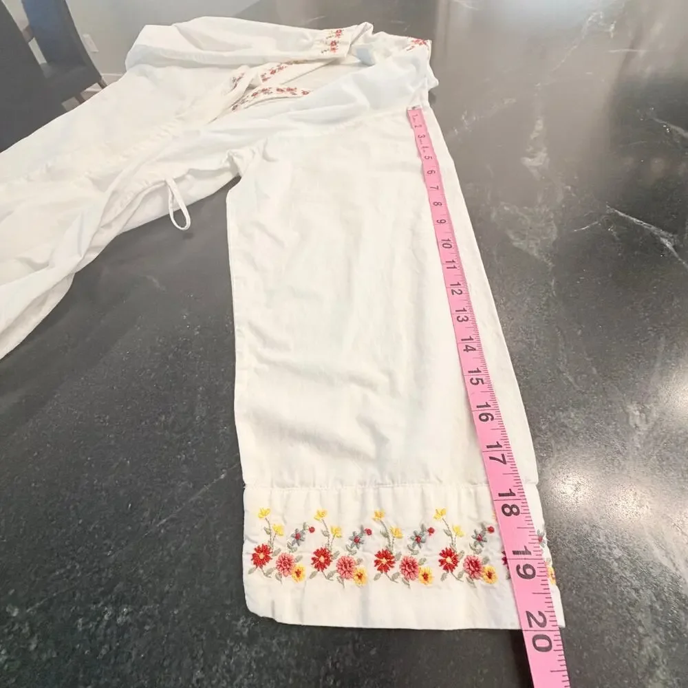 Pottery Barn Bed Bath Y2K Floral Embroidered Cotton Robe Women’s Small